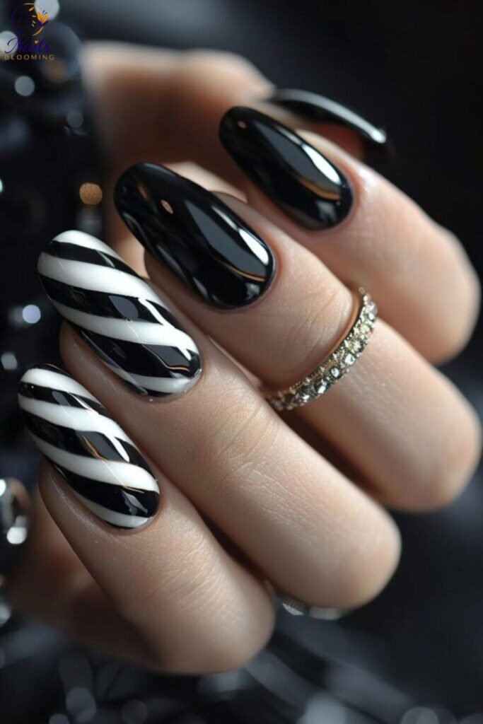 Black and White Nail Designs for Long or Acrylic Nails