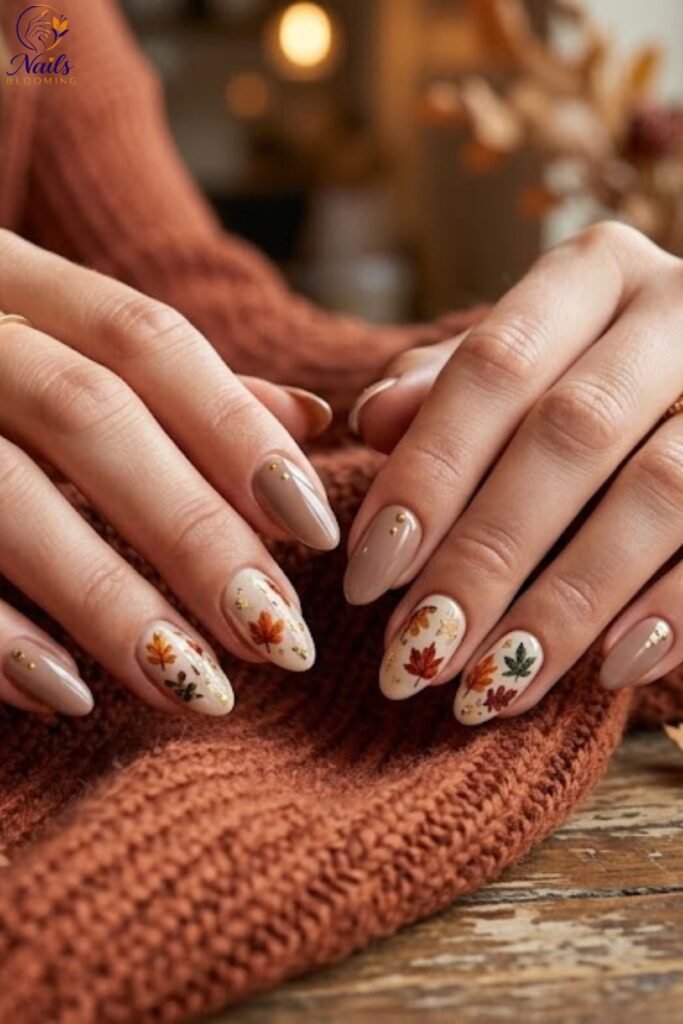 Tiny Leaf Accent Nails