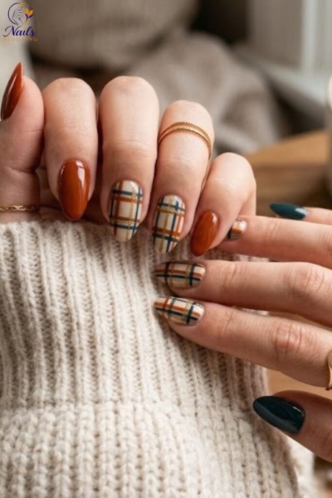 Plaid Pattern Accent Nails
