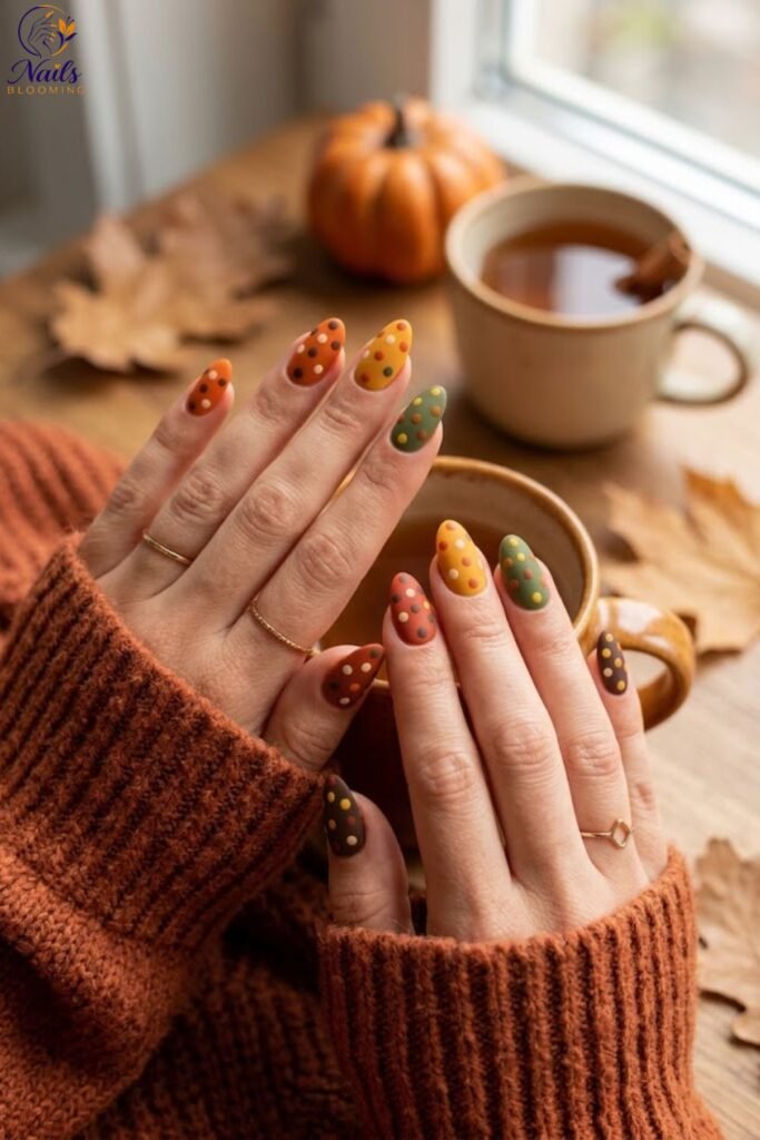 Polka Dot Nails in Autumn Colors