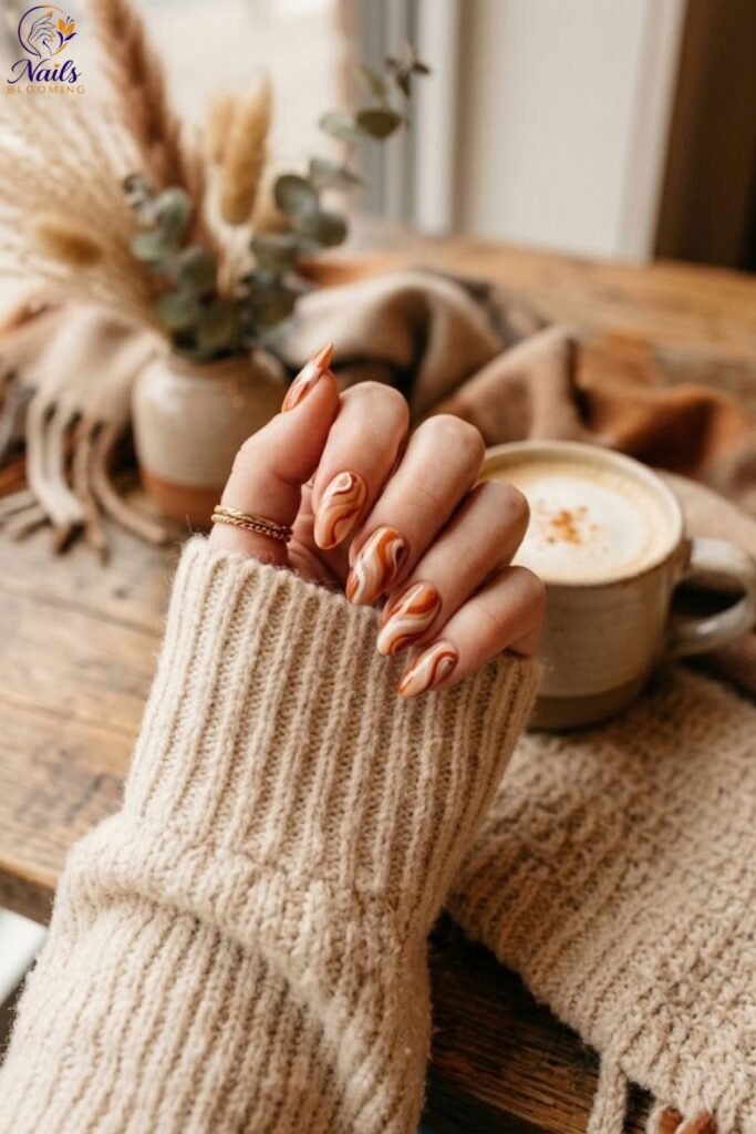 Terracotta and Cream Swirl Nails