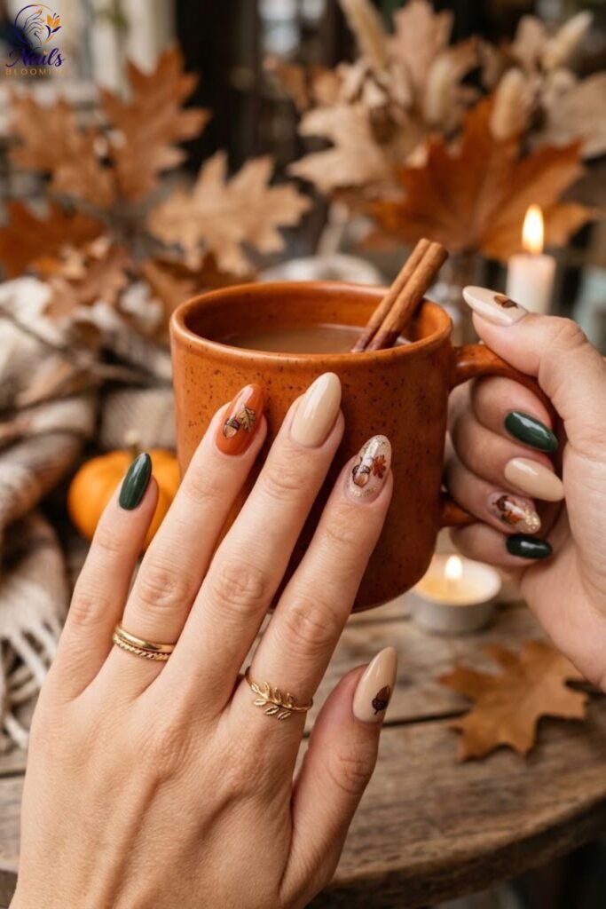 Cute Fall Nails with Tiny Acorn Details