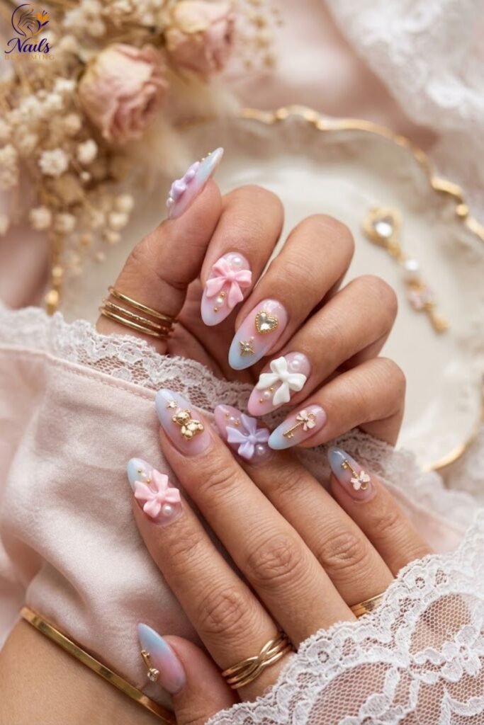 3D Nail Art With Bows and Charms