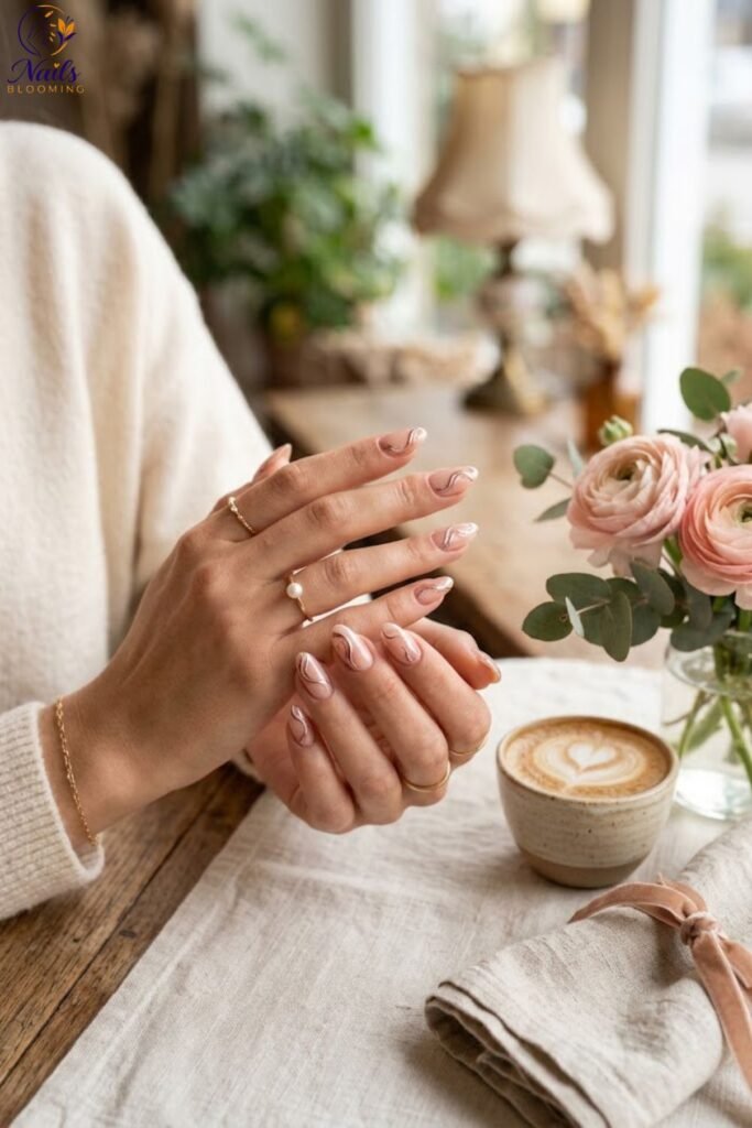 Pretty Nail Designs with Delicate Chrome Swirls