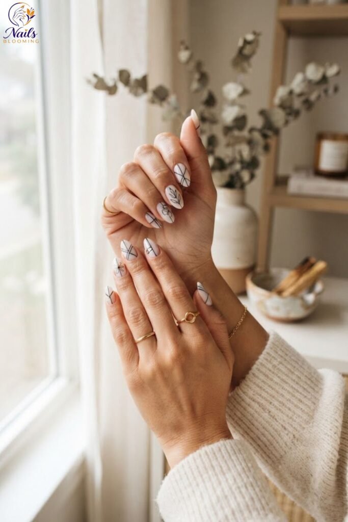 Trendy Nail Designs with Graphic Line Art