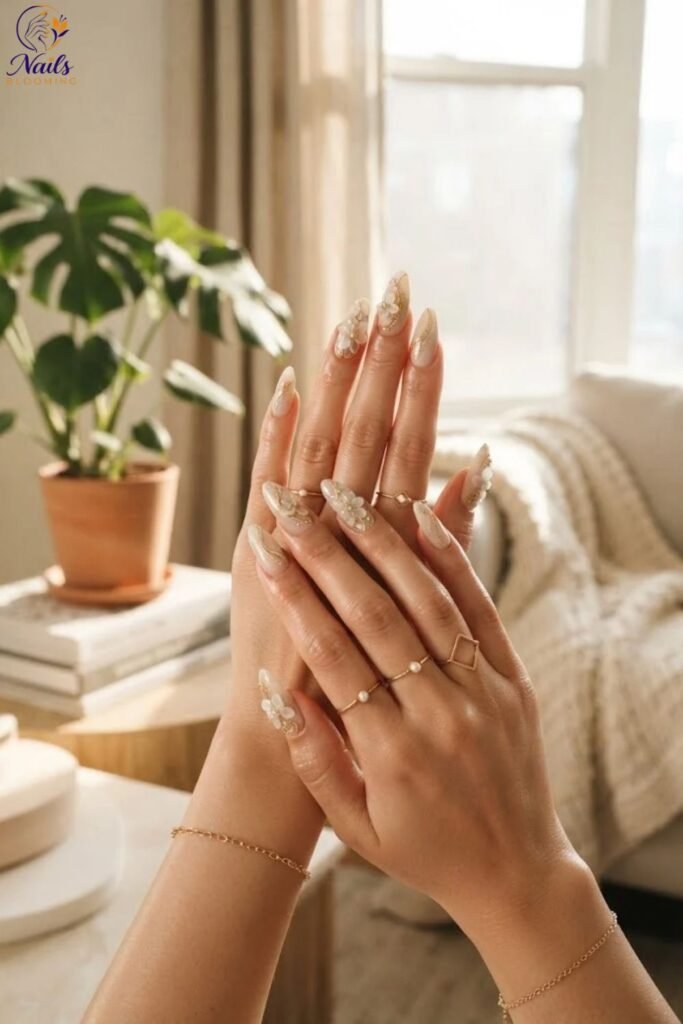 Long Nails with 3D Sculptural Embellishments
