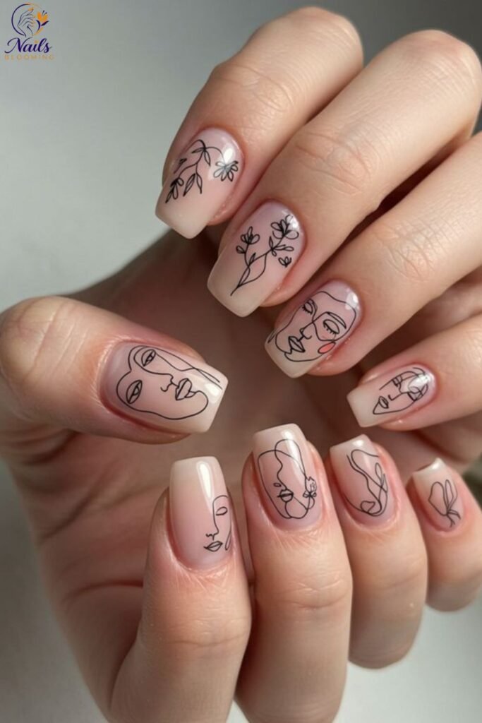 Minimalist Line Art Nails