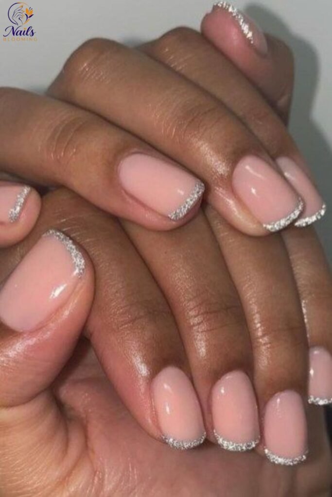Glitter Dipped French Tips on Short Nails