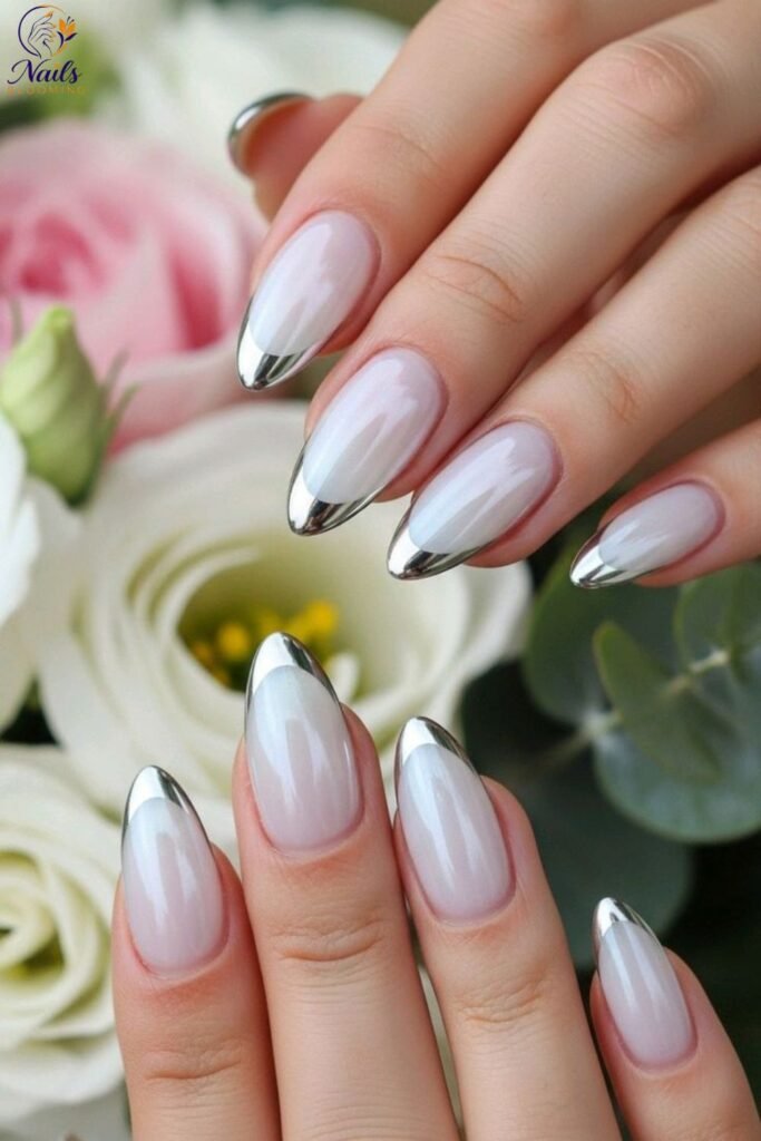 Milky White Chrome with a French Tip