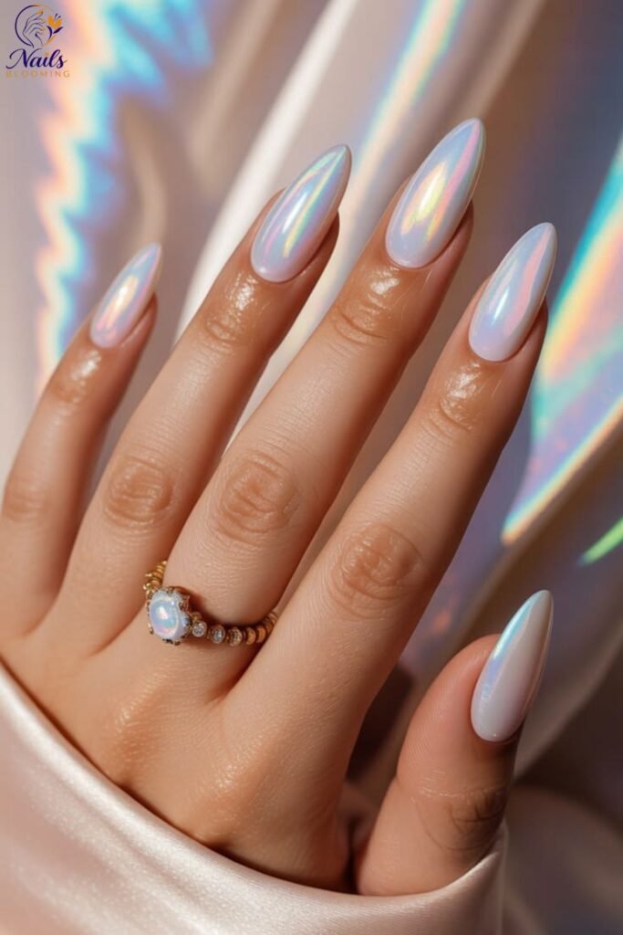Milky White Chrome with Aura Nail Effect