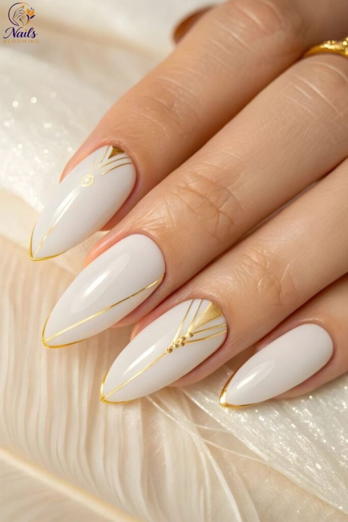 Milky White Chrome with Fine Gold Detailing