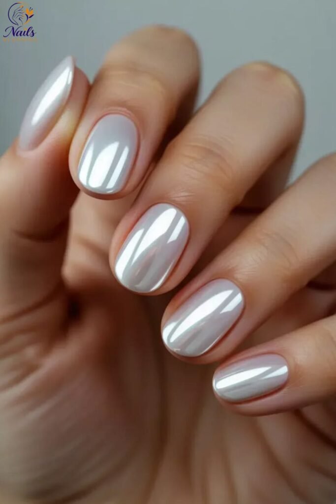 Milky White Chrome on Short Square Nails
