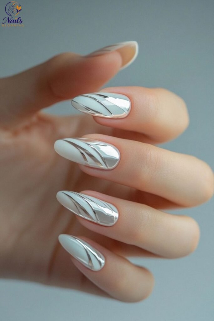 Milky White Chrome with Negative Space Design