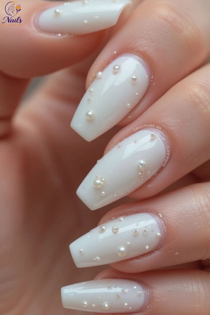 Milky White Chrome with 3D Pearl Accents