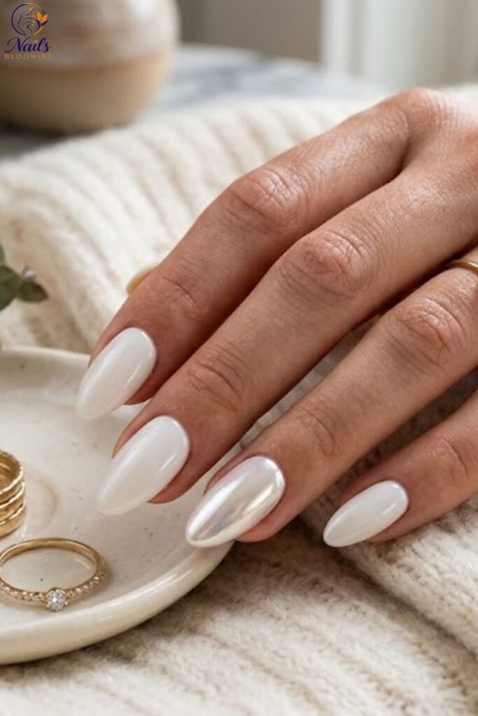Milky White Chrome as an Accent Nail