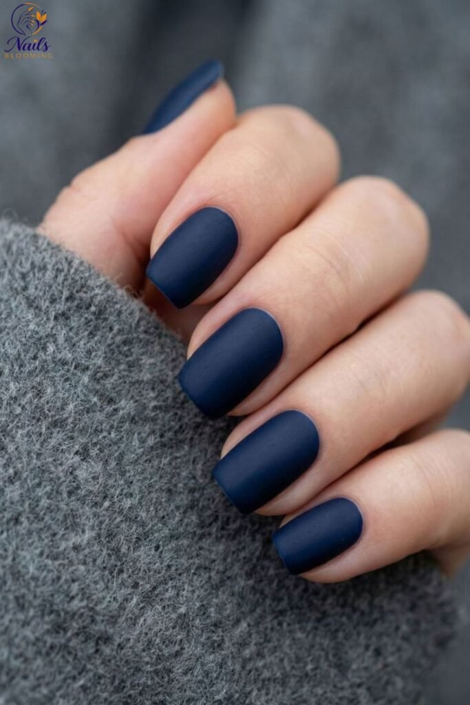 Deep Navy Nails with Matte Finish