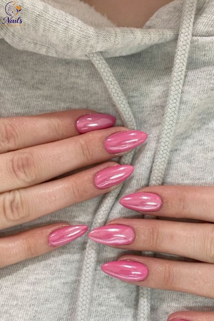 Pink Chrome on Almond Shaped Nails