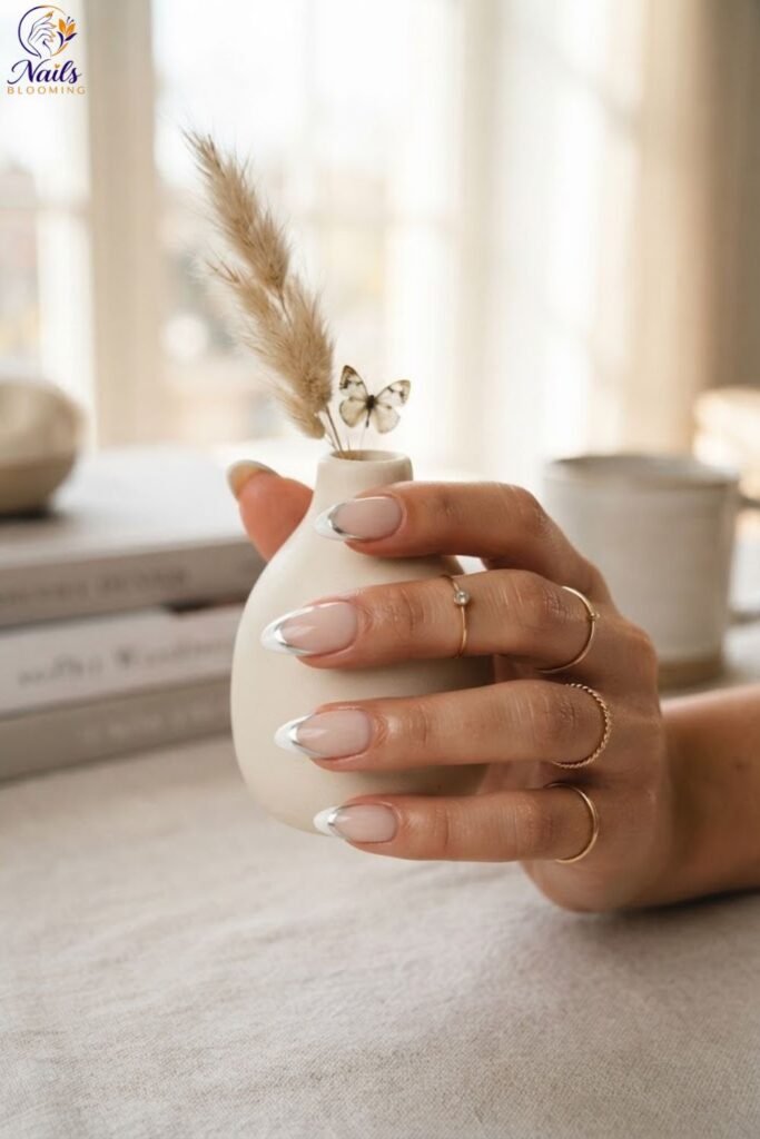 French Tip Nails with Chrome Accent